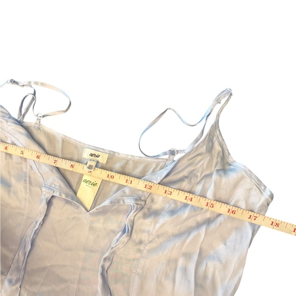 Aerie Satin Slip Dress Midi Size Medium Light Blue Front Tie NEW $65 Slinky - Picture 9 of 10